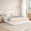 Deny Queen Size Bed- 2 Drawers- Channel Tufted Ivory Boucle Upholstery
