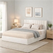 Deny Queen Size Bed- 2 Drawers- Channel Tufted Ivory Boucle Upholstery