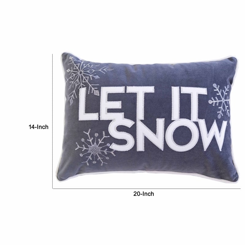 Jiny Dark Lumbar Pillow- Let It Snow White Velvet Embroidery 14x20