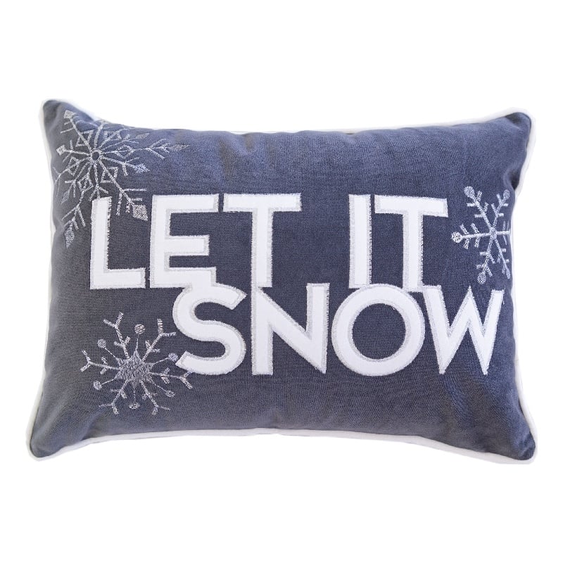 Jiny Dark Lumbar Pillow- Let It Snow White Velvet Embroidery 14x20