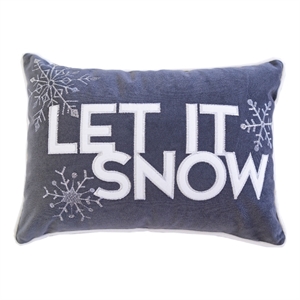 Jiny Dark Lumbar Pillow- Let It Snow White Velvet Embroidery 14x20