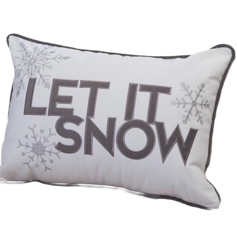 Jiny Lumbar Pillow with Insert- Let It Snow Gray Velvet Embroidery 14x20