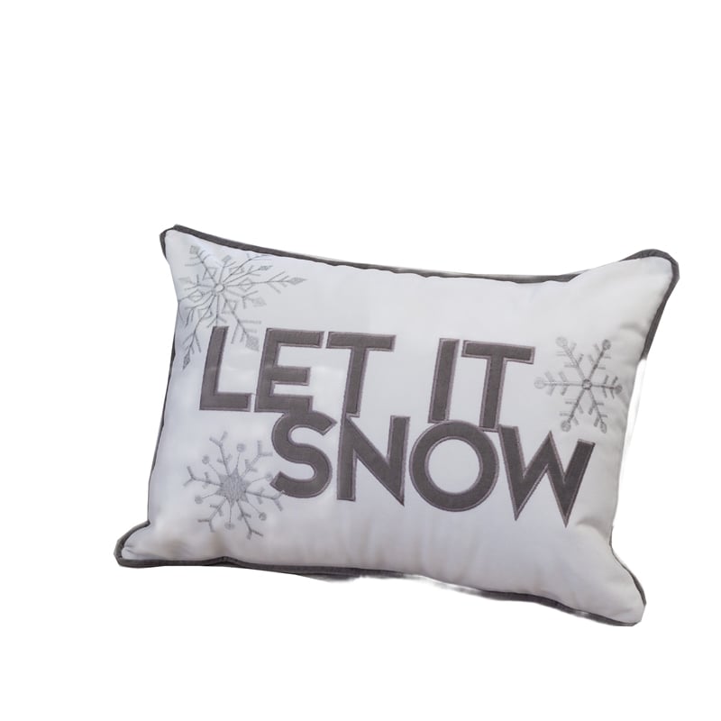 Jiny Lumbar Pillow with Insert- Let It Snow Gray Velvet Embroidery 14x20