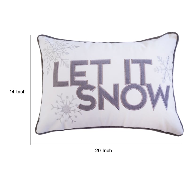 Jiny Lumbar Pillow with Insert- Let It Snow Gray Velvet Embroidery 14x20