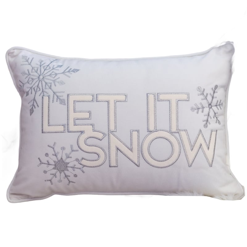 Jiny Lumbar Pillow with Insert- Let It Snow Ivory Velvet Embroidery 14x20