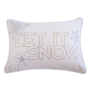 Jiny Lumbar Pillow with Insert- Let It Snow Ivory Velvet Embroidery 14x20