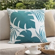 Lefy Accent Pillow- Blue Autumn Leaf Design on White Velvet- 20 Inch Square