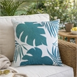 Lefy Accent Pillow- Blue Autumn Leaf Design on White Velvet- 20 Inch Square