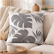 Lefy Accent Pillow- Gray Autumn Leaf Design on White Velvet- 20 Inch Square