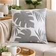 Lefy Accent Pillow- Gray Autumn Leaf Design on White Velvet- 20 Inch Square