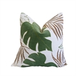 Lefy Accent Pillow- Green Autumn Leaf Design White Velvet- 20 Inch Square