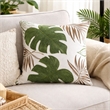 Lefy Accent Pillow- Green Autumn Leaf Design White Velvet- 20 Inch Square