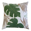 Lefy Accent Pillow- Green Autumn Leaf Design White Velvet- 20 Inch Square