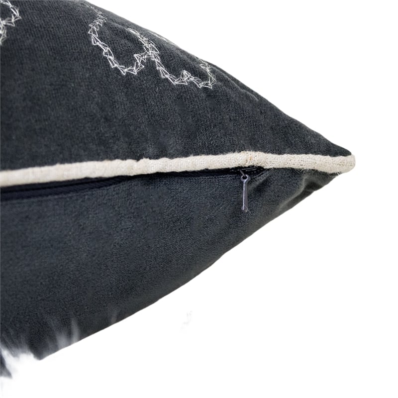 Rola Square Throw Pillow- Silver Snowflake Embroidery- Gray Velvet 20 Inch