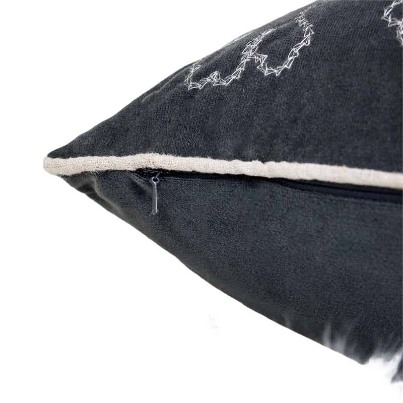 Rola Square Throw Pillow- Silver Snowflake Embroidery- Gray Velvet 20 Inch