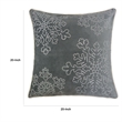 Rola Square Throw Pillow- Silver Snowflake Embroidery- Gray Velvet 20 Inch