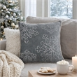 Rola Square Throw Pillow- Silver Snowflake Embroidery- Gray Velvet 20 Inch