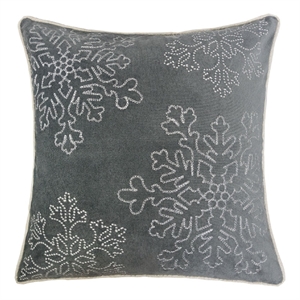 Rola Square Throw Pillow- Silver Snowflake Embroidery- Gray Velvet 20 Inch
