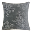 Rola Square Throw Pillow- Silver Snowflake Embroidery- Gray Velvet 20 Inch