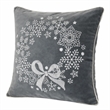 Rola Square Throw Pillow- Snowflake Wreath Embroidery- Gray Velvet 20 Inch