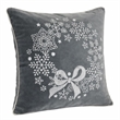 Rola Square Throw Pillow- Snowflake Wreath Embroidery- Gray Velvet 20 Inch
