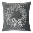 Rola Square Throw Pillow- Snowflake Wreath Embroidery- Gray Velvet 20 Inch