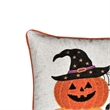 Square Throw Pillow- Cat and Pumpkin Stack- Ivory Linen-Like Fabric 20 Inch