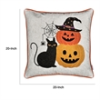 Square Throw Pillow- Cat and Pumpkin Stack- Ivory Linen-Like Fabric 20 Inch