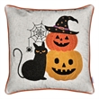 Square Throw Pillow- Cat and Pumpkin Stack- Ivory Linen-Like Fabric 20 Inch
