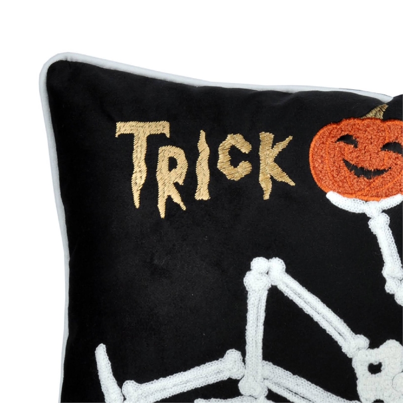 Teya Lumbar Pillow- Skeleton Embroidery- Trick or Treat Black Velvet 14x20