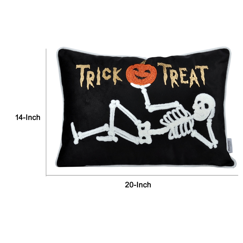 Teya Lumbar Pillow- Skeleton Embroidery- Trick or Treat Black Velvet 14x20