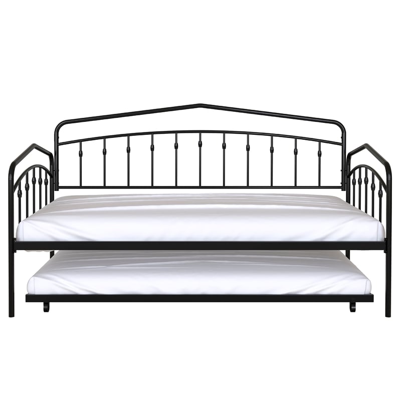 Fea Twin Size Daybed with Pull Out Twin Trundle- Black Metal Frame
