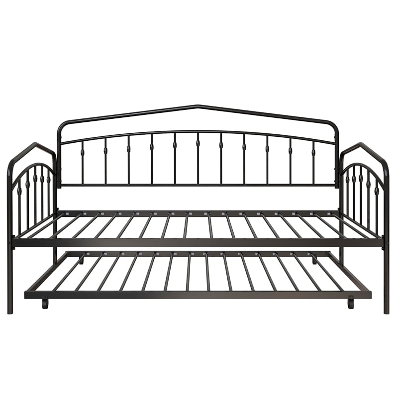 Fea Twin Size Daybed with Pull Out Twin Trundle- Black Metal Frame