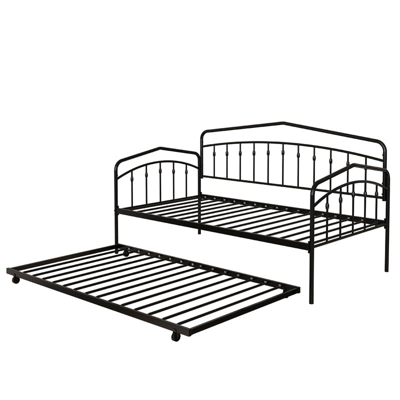 Fea Twin Size Daybed with Pull Out Twin Trundle- Black Metal Frame