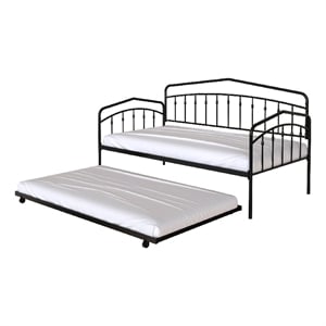 Fea Twin Size Daybed with Pull Out Twin Trundle- Black Metal Frame