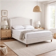 Heny King Size Bed with Wingback Tall Headboard- Ivory Fabric Upholstery