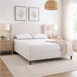 Heny King Size Bed with Wingback Tall Headboard- Ivory Fabric Upholstery
