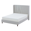 Heny Queen Size Bed with Wingback Tall Headboard- Ivory Fabric Upholstery