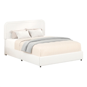 Lez Queen Size Platform Bed with 2 Storage Drawers- Ivory Boucle Upholstery