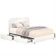 Lez Queen Size Platform Bed with 4 Storage Drawers- Ivory Boucle Upholstery