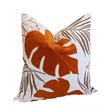 Lefy Accent Pillow- Orange Autumn Leaf Design on White Velvet- 20 Inch Square