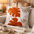 Lefy Accent Pillow- Orange Autumn Leaf Design on White Velvet- 20 Inch Square