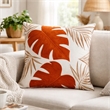 Lefy Accent Pillow- Orange Autumn Leaf Design on White Velvet- 20 Inch Square