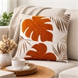 Lefy Accent Pillow- Orange Autumn Leaf Design on White Velvet- 20 Inch Square