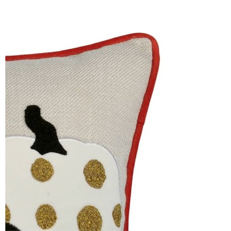 Lumbar Throw Pillow Cover- Hallow Pumpkin Embroidered- Black Linen 14x20