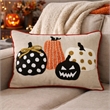 Lumbar Throw Pillow Cover- Hallow Pumpkin Embroidered- Black Linen 14x20