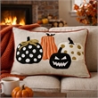 Lumbar Throw Pillow Cover- Hallow Pumpkin Embroidered- Black Linen 14x20
