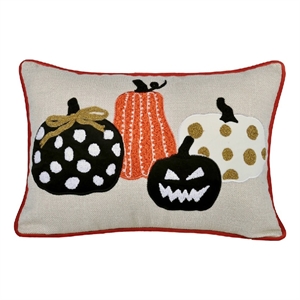 Lumbar Throw Pillow Cover- Hallow Pumpkin Embroidered- Black Linen 14x20