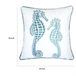 Meo Throw Pillow- Embroidered Seahorse- White Blue Velvet- 20 Inch Square