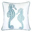 Meo Throw Pillow- Embroidered Seahorse- White Blue Velvet- 20 Inch Square